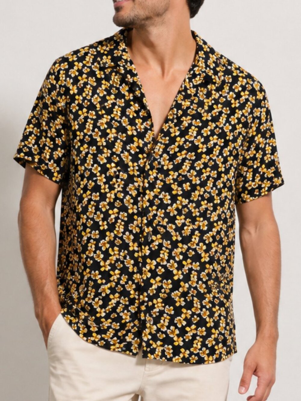 Denim & Flower Ricky Singh Black Yellow Floral Button Front Shirt Men’s Large